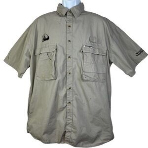 Hook & Tackle Men Fishing Shirt Gray Buttons Down Sz L